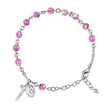 6mm Pink Swarovski Crystal Round Rosary Bracelet, Sterling Silver Medal and Crucifix