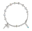 6mm Smoked Swarovski Crystal Round Rosary Bracelet, Sterling Silver Medal and Crucifix