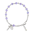6mm Violet Swarovski Crystal Round Rosary Bracelet, Sterling Silver Medal and Crucifix