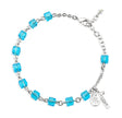 6mm Aqua Crystal Cube Rosary Bracelet, Sterling Silver Medal and Crucifix