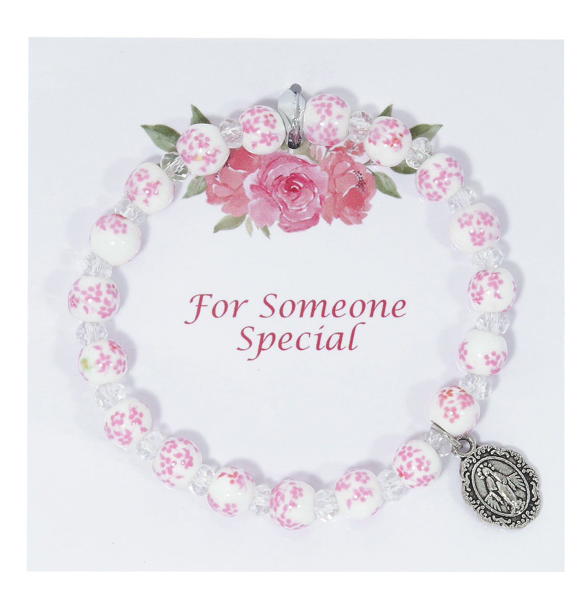 Pink Ceramic and Crystal Youth Stretch Bracelet