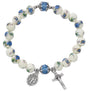 Blue Ceramic Stretch Bracelet with Crucifix and Miraculous Medal
