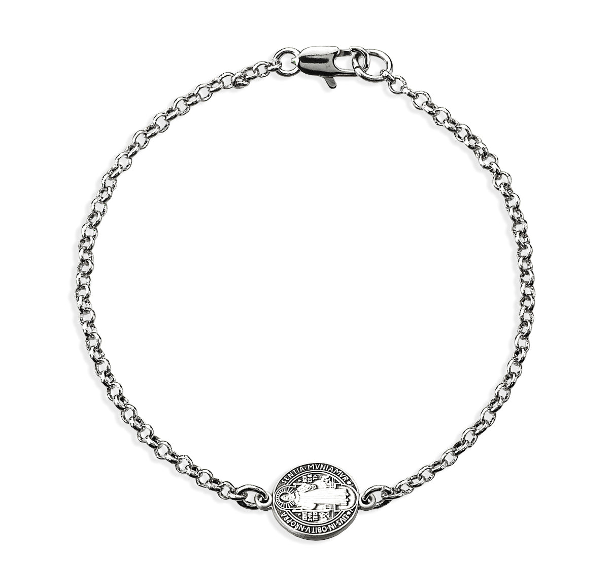 Saint Benedict Medal Bracelet, Sterling Silver on Rolo Chain