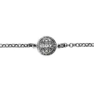 Saint Benedict Medal Bracelet, Sterling Silver on Rolo Chain