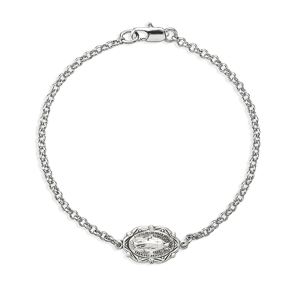Miraculous Medal Bracelet, Sterling Silver on Rolo Chain