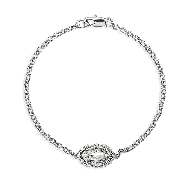 Miraculous Medal Bracelet, Sterling Silver on Rolo Chain