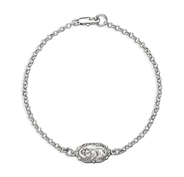 Saint Christopher Medal Bracelet, Sterling Silver on Rolo Chain