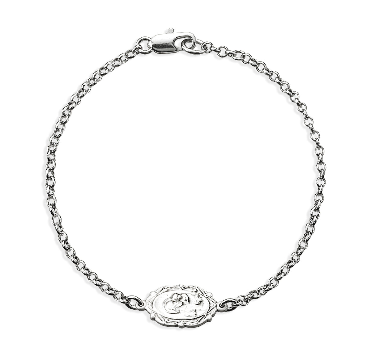 Saint Joseph Medal Bracelet, Sterling Silver on Rolo Chain