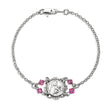 Saint Therese Medal Bracelet with Pink Crystal Beads, Sterling Silver on Rolo Chain