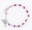 6mm Fuchsia Swarovski Crystal Round Rosary Bracelet, Silver Oxidized Medal and Crucifix