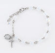 6mm Opal Swarovski Crystal Round Rosary Bracelet, Silver Oxidized Medal and Crucifix
