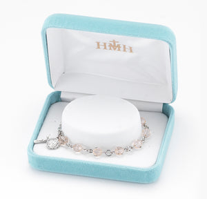 6mm Silk Swarovski Crystal Round Rosary Bracelet, Silver Oxidized Medal and Crucifix