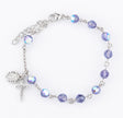 6mm Tanzanite Swarovski Crystal Round Rosary Bracelet, Silver Oxidized Medal and Crucifix