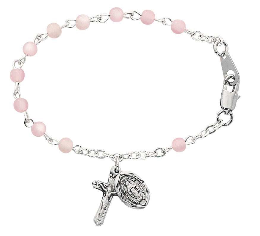 Baby Rosary Bracelet with Pink Pearls