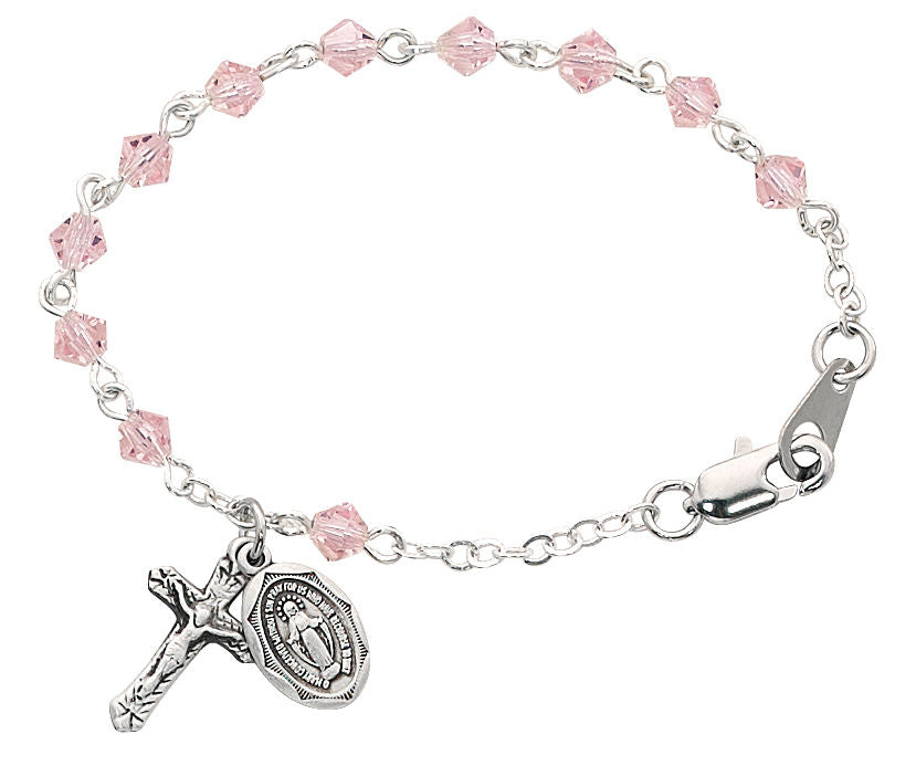 Baby Rosary Bracelet with Tin Cut Rose Crystal Beads
