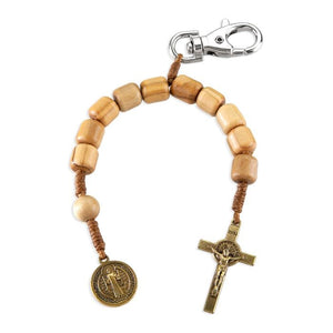 Benedictine Medal Auto Backpack Olive Wood Rosary