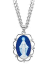 Blue Cameo Miraculous Medal Necklace Scalloped Edges