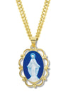 Blue Cameo Miraculous Medal Necklace Scalloped Edges