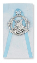 Boy Guardian Angel Crib Medal, Pewter