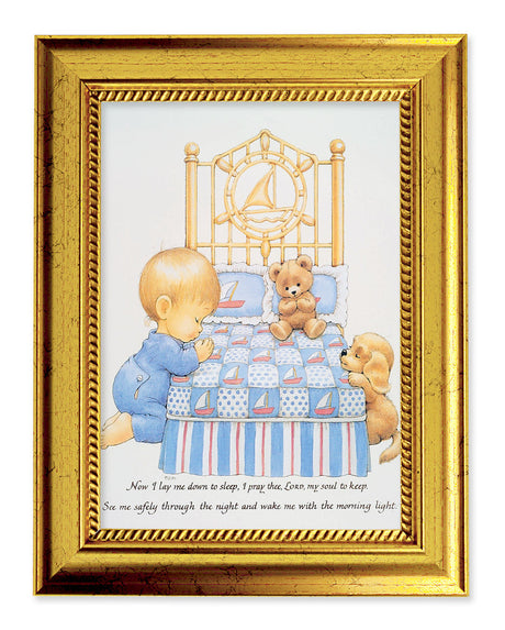 Now I Lay Me Down To Sleep 5x7 Print in Gold-Leaf Frame for Boys