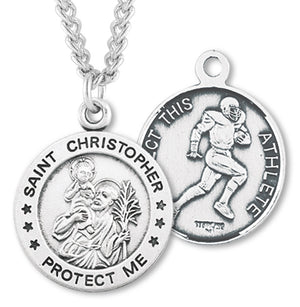 Sterling Silver Round Saint Christopher Football Medal for Women