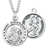 Sterling Silver Round Saint Christopher Football Medal for Women