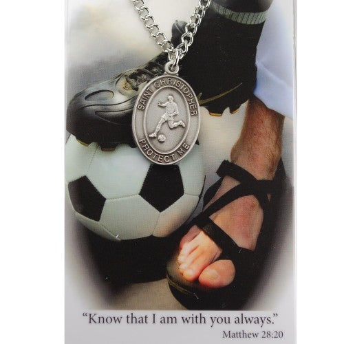 St. Christopher Soccer Medal 24 Inch Chain Prayer Card for Boys