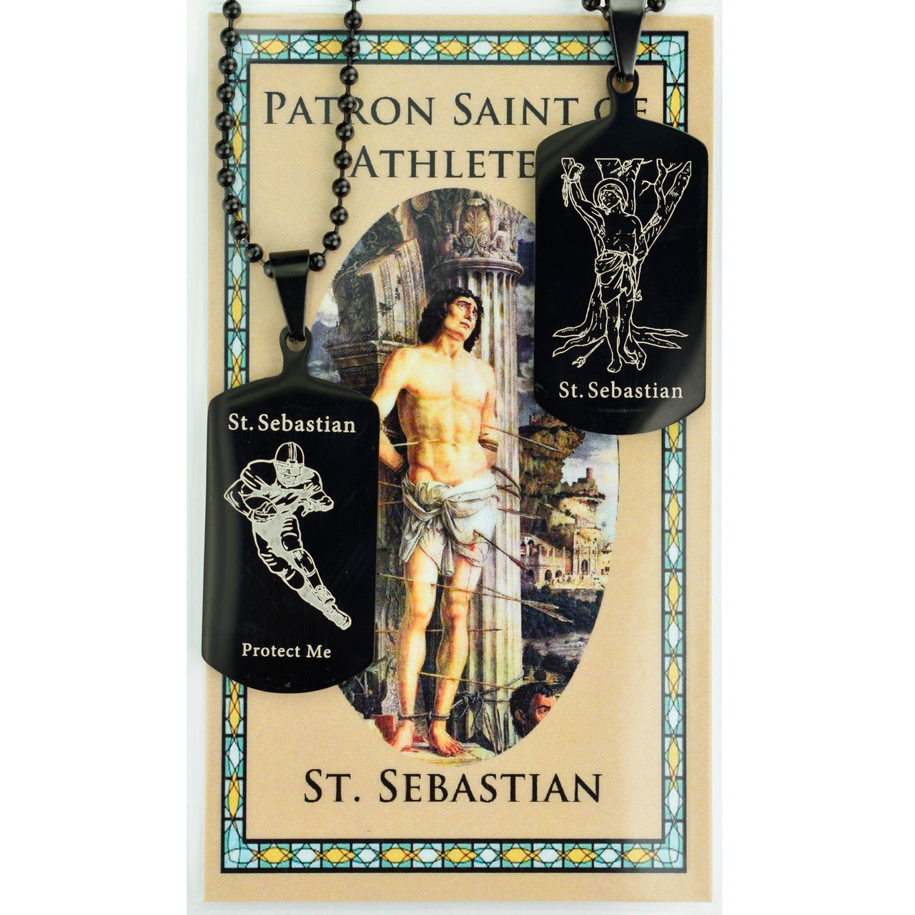 St. Sebastian Football Dog Tag Necklace and Prayer Card for Boys