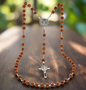 St. Benedict light brown 6mm rosary with brown enamel cross