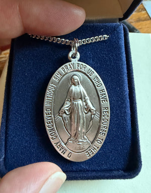 Men's Elongated Oval Miraculous Medal Necklace