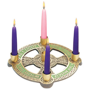 Celtic Advent Wreath – “As I Light This Flame I Lay Myself Before Thee” | Solid Bronze with Green Enamel | 9" Diameter