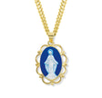 Dark Blue Cameo Miraculous Medal Necklace, Gold Over Sterling Silver