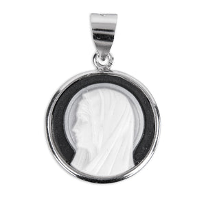 Black Madonna Profile Cameo Medal Necklace, Sterling Silver