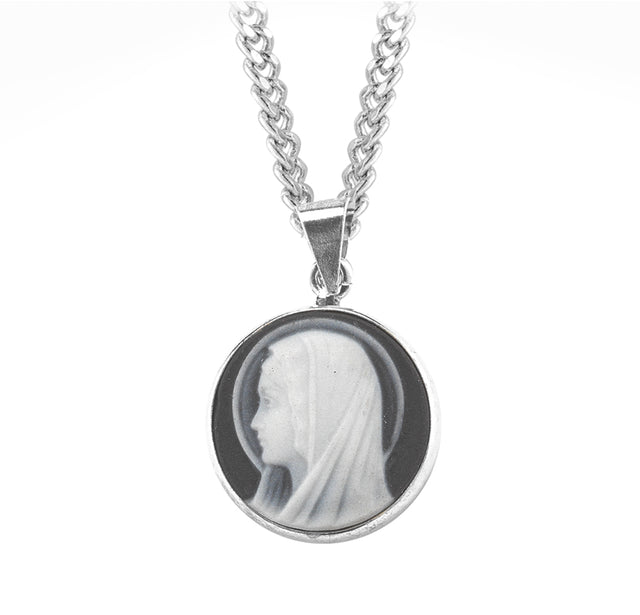 Black Madonna Profile Cameo Medal Necklace, Sterling Silver