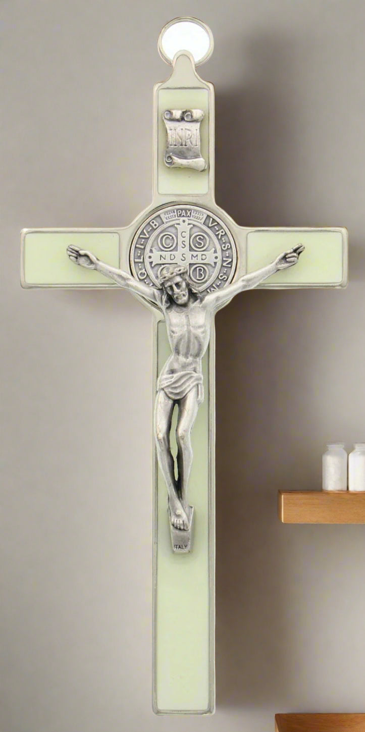 Glow in the dark enamel St Benedict crucifix