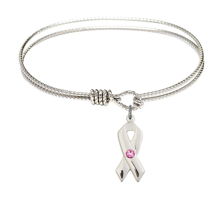 Cable Bangle Bracelet with a Cancer Awareness Charm