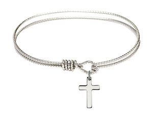 Cable Bangle Bracelet with a Cross Charm