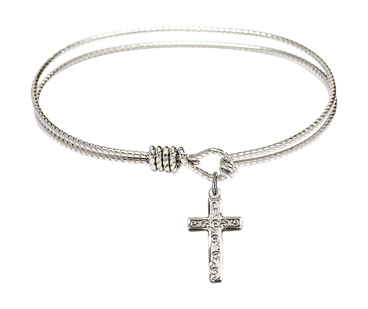 Cable Bangle Bracelet with a Cross Charm