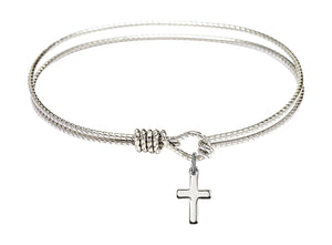 Cable Bangle Bracelet with a Cross Charm