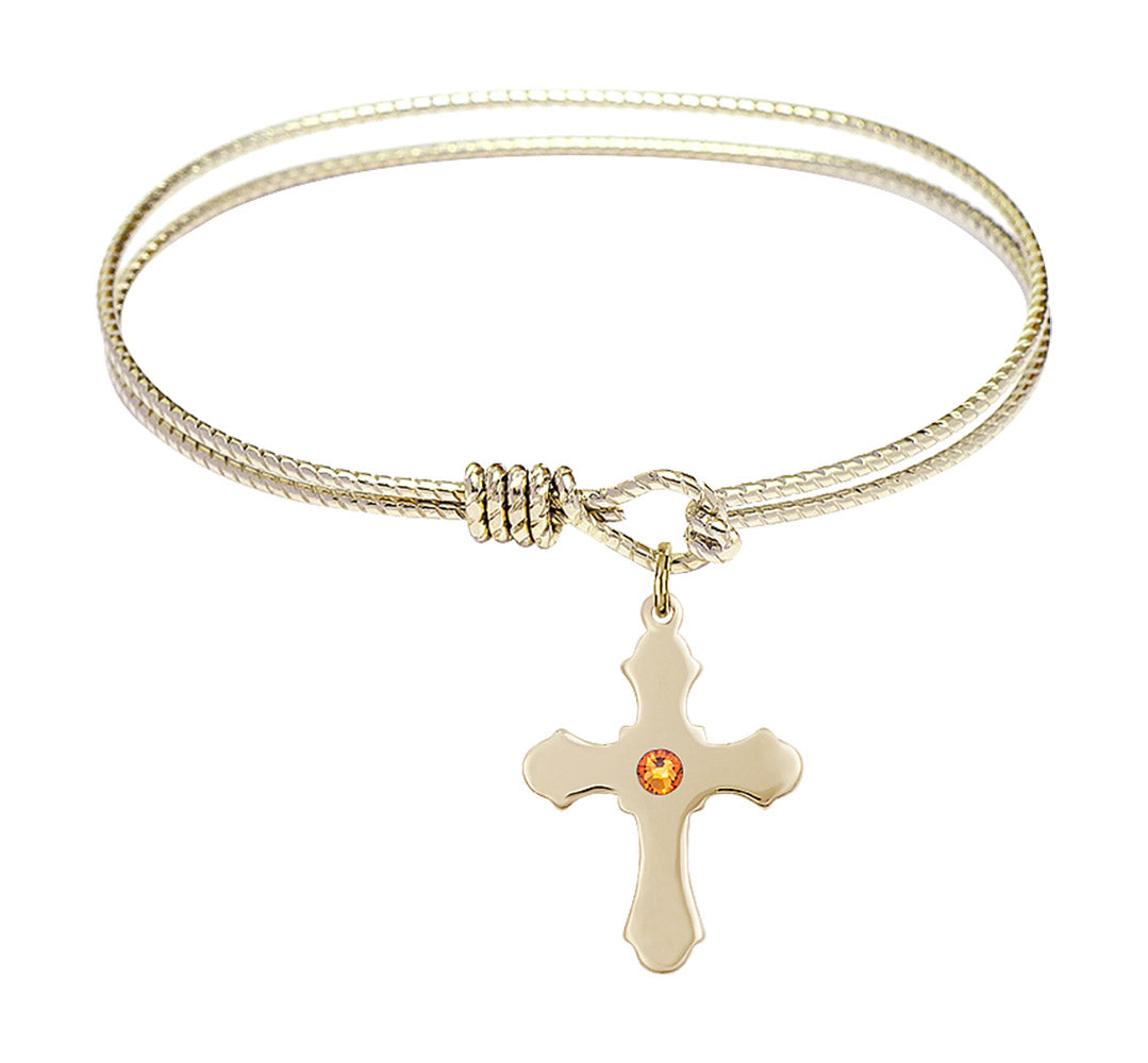 Cable Bangle Bracelet with a Cross Charm