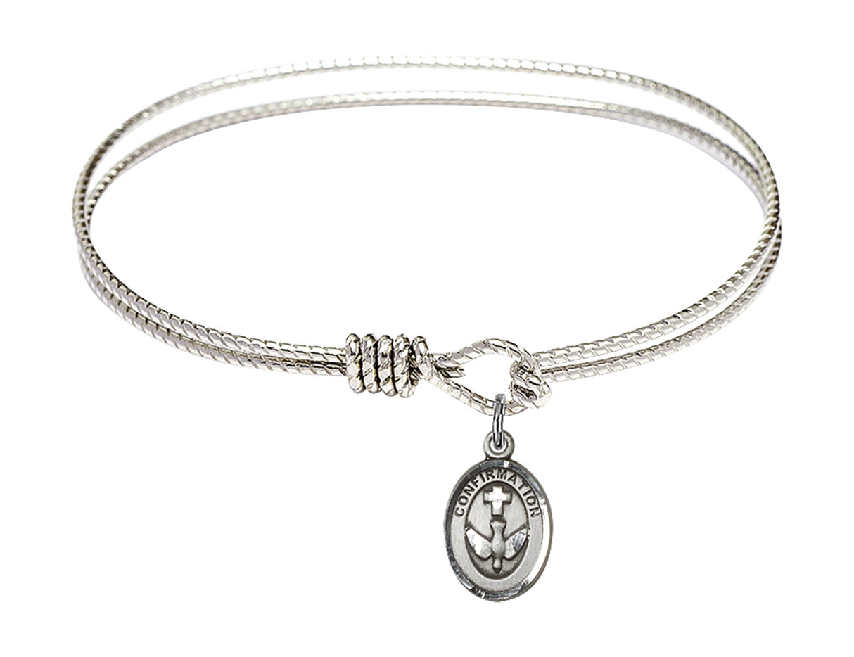 Cable Bangle Bracelet with a Cross Dove Confirmation Charm