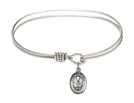 Cable Bangle Bracelet with a Cross Dove Confirmation Charm