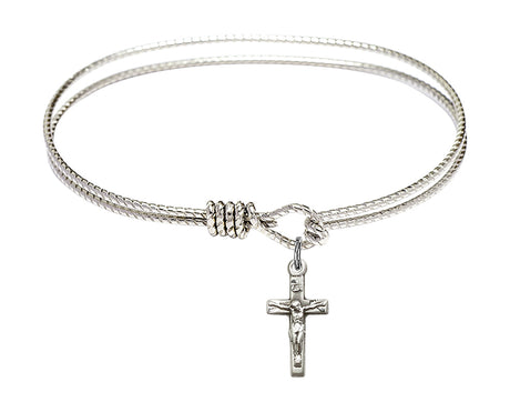 Cable Bangle Bracelet with a Crucifix Charm