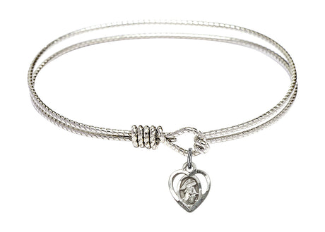 Cable Bangle Bracelet with a Guardian Angel Charm