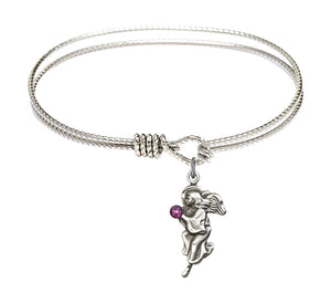 Cable Bangle Bracelet with a Guardian Angel Charm