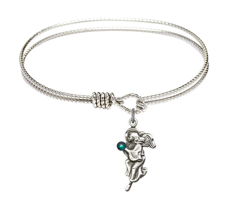 Cable Bangle Bracelet with a Guardian Angel Charm