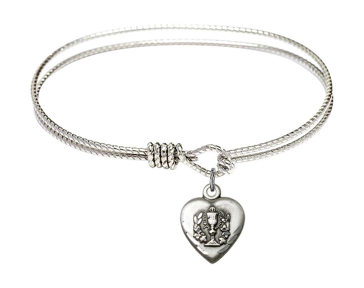 Cable Bangle Bracelet with a Heart Communion Charm