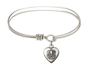Cable Bangle Bracelet with a Heart Communion Charm