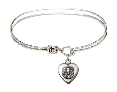 Cable Bangle Bracelet with a Heart Communion Charm
