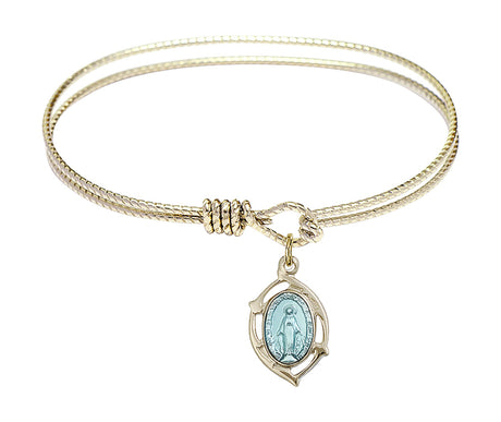 Cable Bangle Bracelet with a Miraculous Leaf Charm